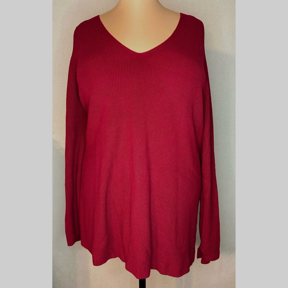 J.Jill Deep Red V Neck Pullover Sweater Size 4x